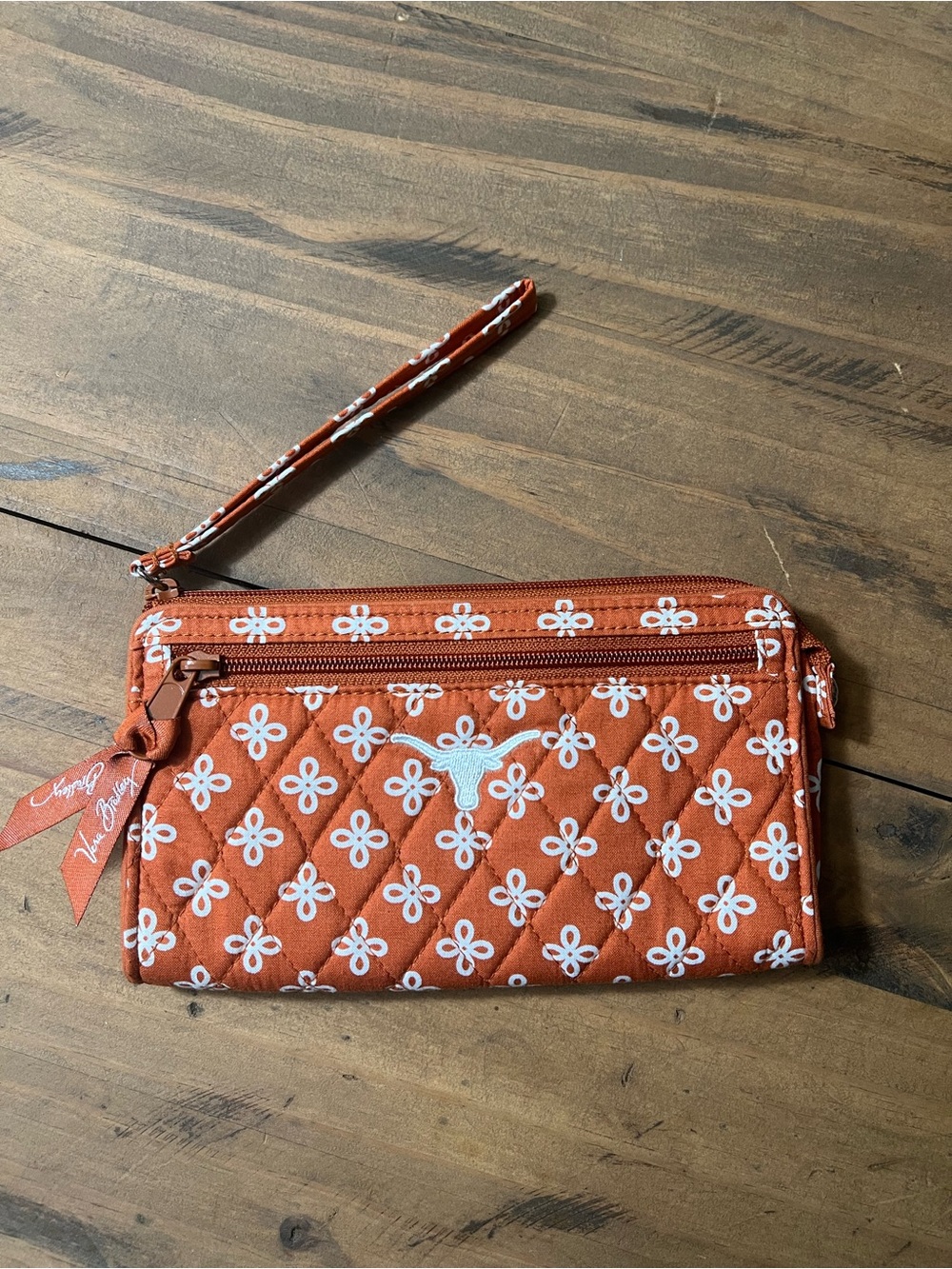 Texas Longhorn Vera Bradley Rust Orange Quilted Wristlet